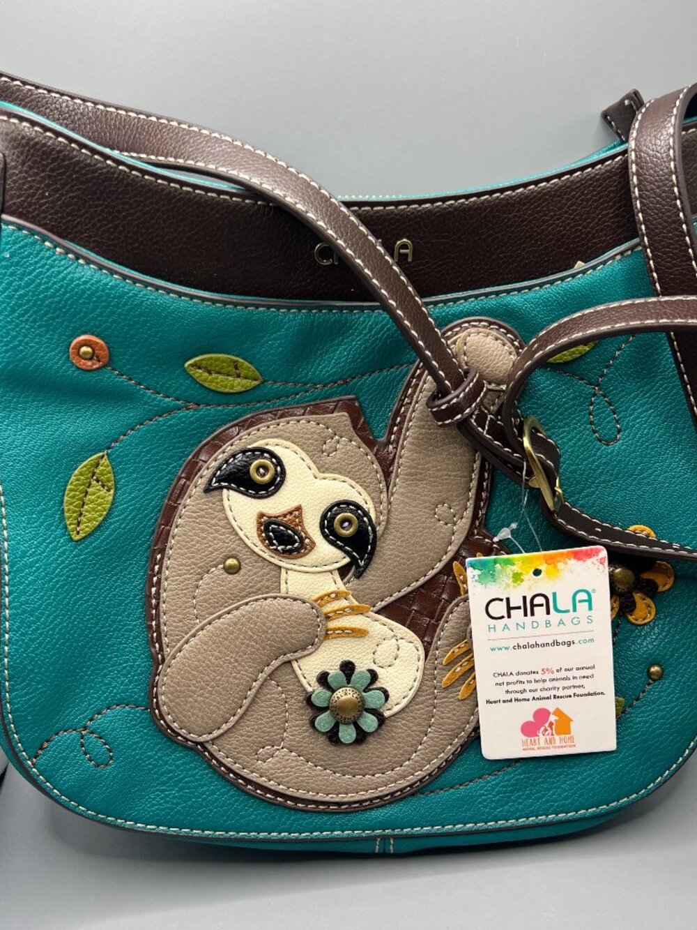 NWT TEAL CHALA Messenger Crescent Crossbody Purse Bag Pleather SLOTH